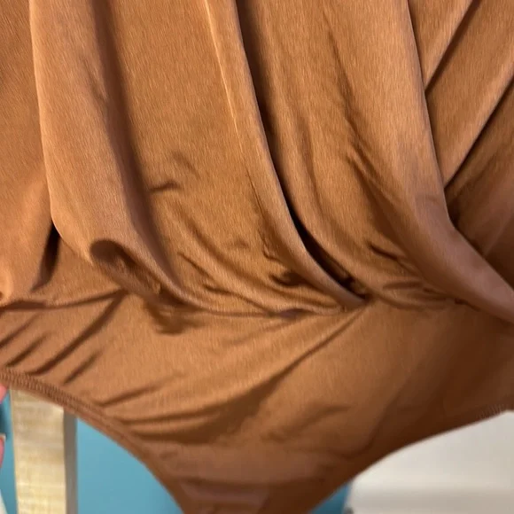 Express caramel satin wrap bodysuit size medium. Never worn. - Picture 9 of 13